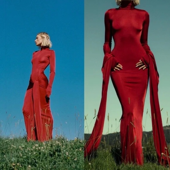 RARE NWT Helsa Slinky Jersey Sarong Maxi Dress Gown - Red Rouge Cocktail - Picture 1 of 10